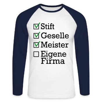 Stift Geselle Meister - Unisex Baseballshirt langarm - Weiß/Navy - Vorne - Nik (191cm)