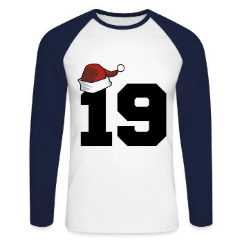 19 Numéro Noël - T-shirt baseball manches longues Homme - blanc/marine - Devant - Nik (191cm)