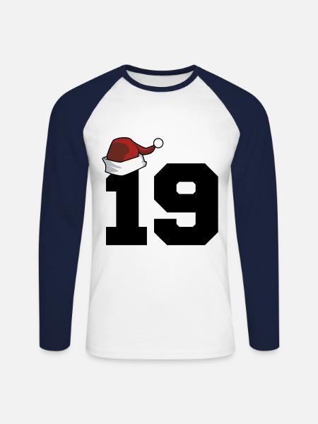 19 Numéro Noël - T-shirt baseball manches longues Homme - blanc/marine