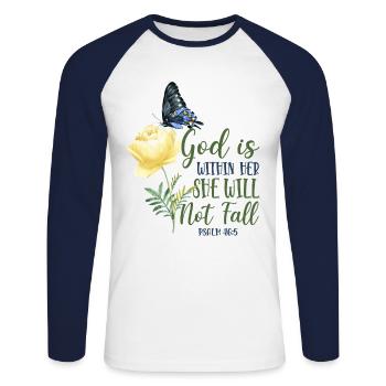Christian Bible Verse Quote - Unisex Baseballshirt langarm - Weiß/Navy - Vorne - Nik (191cm)