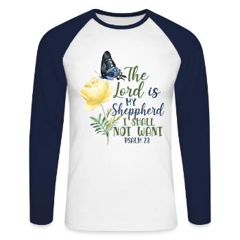 Christian Bible Verse Quote - Unisex Baseballshirt langarm - Weiß/Navy - Vorne - Nik (191cm)