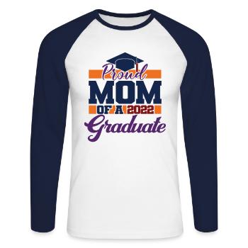 Fière maman d’un diplômé de 2022 - Cadeaux de fin d’études - T-shirt baseball manches longues Homme - blanc/marine - Devant - Nik (191cm)
