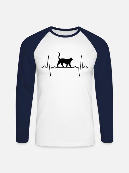 Cat Heartbeat - Unisex Long Sleeve Baseball T-Shirt - white/navy