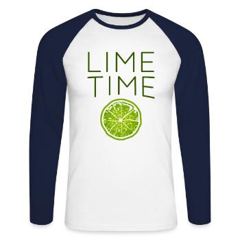 Lime - Unisex Long Sleeve Baseball T-Shirt - white/navy - Front - Nik (191cm)