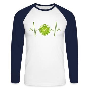 Limette Herzschlag - Unisex Baseballshirt langarm - Weiß/Navy - Vorne - Nik (191cm)