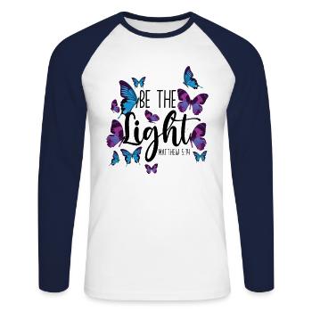 Christian Bible Verse Butterfly Be - Unisex Baseballshirt langarm - Weiß/Navy - Vorne - Nik (191cm)