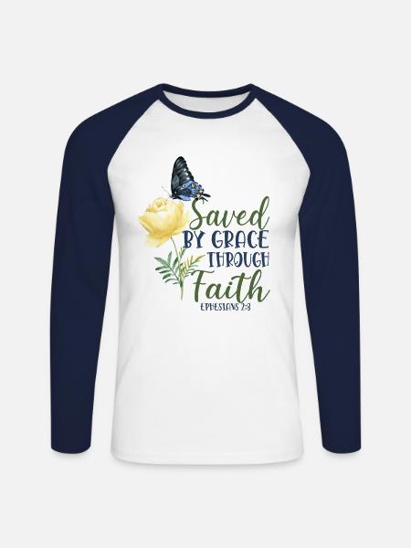 Christian Bible Verse Butterfly - Unisex Long Sleeve Baseball T-Shirt - white/navy