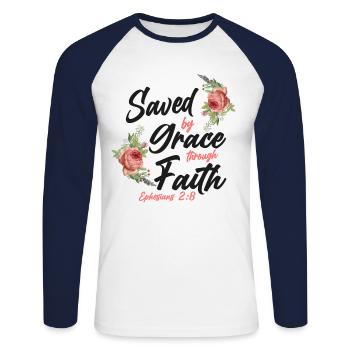 Christian Bible Verse Quote Rose - Unisex Baseballshirt langarm - Weiß/Navy - Vorne - Nik (191cm)