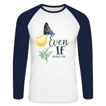 Christian Bible Verse Butterfly - Unisex Long Sleeve Baseball T-Shirt - white/navy - Front - Nik (191cm)