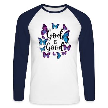 Christian Bible Verse Quote - Unisex Baseballshirt langarm - Weiß/Navy - Vorne - Nik (191cm)