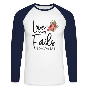 Christian Bible Verse Quote Rose - Unisex Baseballshirt langarm - Weiß/Navy - Vorne - Nik (191cm)