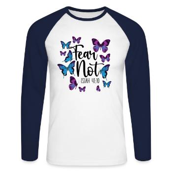 Christian Bible Verse Quote - Unisex Baseballshirt langarm - Weiß/Navy - Vorne - Nik (191cm)