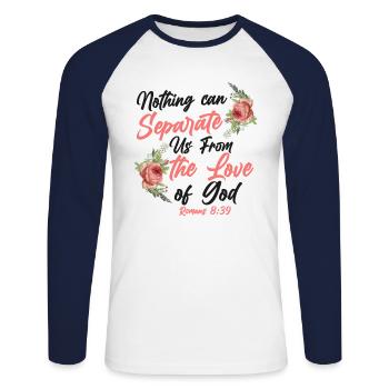 Citation de verset biblique chrétien Rose - T-shirt baseball manches longues Homme - blanc/marine - Devant - Nik (191cm)