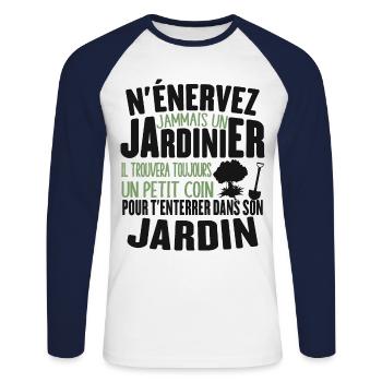 N'énerver Jamais Un Jardinier Cadeau Jardin Drôle - T-shirt baseball manches longues Homme - blanc/marine - Devant - Nik (191cm)