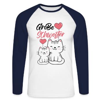 Große Schwester Katze Geschwisterliebe Familie Nac - Unisex Baseballshirt langarm - Weiß/Navy - Vorne - Nik (191cm)