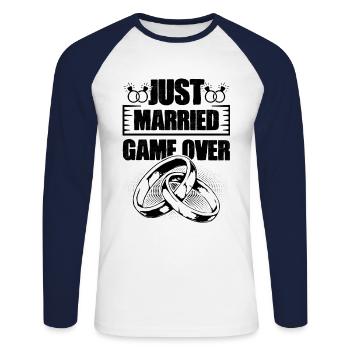 Just Married Game over (Juste marié) - T-shirt baseball manches longues Homme - blanc/marine - Devant - Nik (191cm)