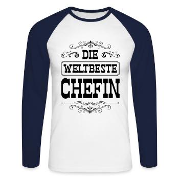 Weltbeste Chefin - Unisex Baseballshirt langarm - Weiß/Navy - Vorne - Nik (191cm)