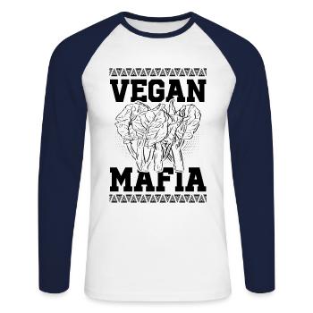 Vegan Mafia - Unisex Long Sleeve Baseball T-Shirt - white/navy - Front - Nik (191cm)