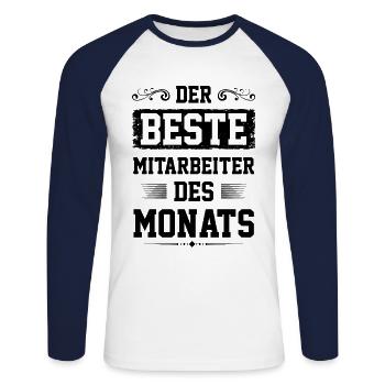 Mitarbeiter des Monats - Unisex Baseballshirt langarm - Weiß/Navy - Vorne - Nik (191cm)