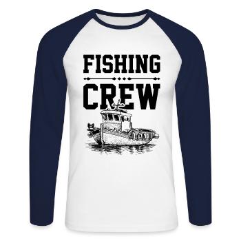 Équipage de pêche - T-shirt baseball manches longues Homme - blanc/marine - Devant - Nik (191cm)
