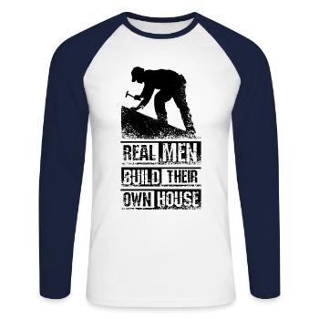 Men Builder - Unisex Long Sleeve Baseball T-Shirt - white/navy - Front - Nik (191cm)