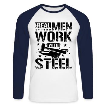 Hommes forgerons - T-shirt baseball manches longues Homme - blanc/marine - Devant - Nik (191cm)