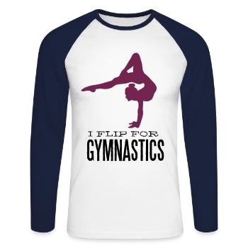 Gymnastics - I flip for gymnastics - Unisex Baseballshirt langarm - Weiß/Navy - Vorne - Nik (191cm)