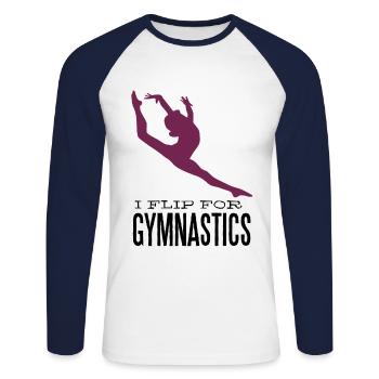 Gymnastics - I flip for gymnastics - Unisex Baseballshirt langarm - Weiß/Navy - Vorne - Nik (191cm)