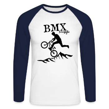 BMX freestyle - T-shirt baseball manches longues Homme - blanc/marine - Devant - Nik (191cm)