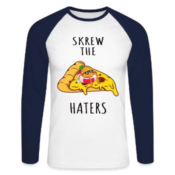 Pizza Hawaii Ananas Pizza Essen - Unisex Baseballshirt langarm - Weiß/Navy - Vorne - Nik (191cm)