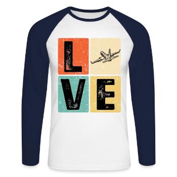 Vintage Love Airplane for Airplane Airline Pilot - Unisex Baseballshirt langarm - Weiß/Navy - Vorne - Nik (191cm)
