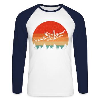 Retro Airplane for Airplane Airline Pilot - Unisex Baseballshirt langarm - Weiß/Navy - Vorne - Nik (191cm)