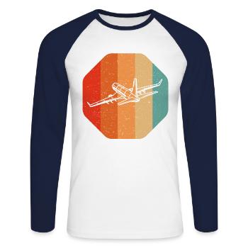 Retro Airplane for Airplane Airline Pilot - Unisex Baseballshirt langarm - Weiß/Navy - Vorne - Nik (191cm)