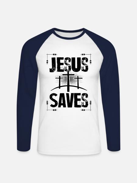 Jesus Saves - Unisex Long Sleeve Baseball T-Shirt - white/navy