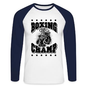 Boxing Champ - Unisex Baseballshirt langarm - Weiß/Navy - Vorne - Nik (191cm)