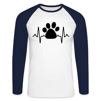 Hunde Pfote Herzschlag - Unisex Baseballshirt langarm - Weiß/Navy - Vorne - Nik (191cm)