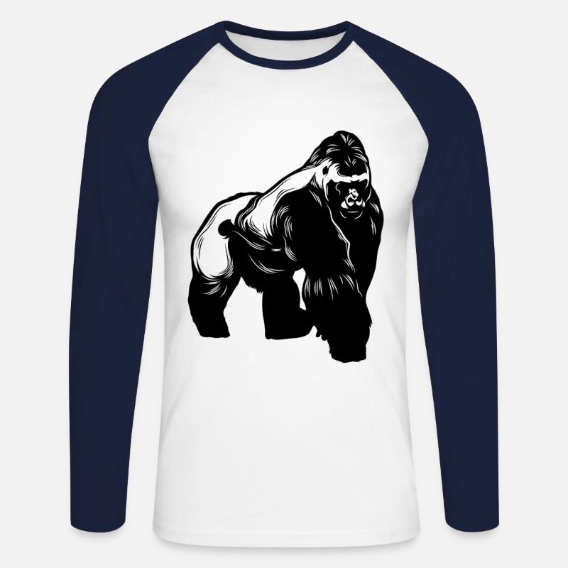 Gorilla Tier - Unisex Baseballshirt langarm - Weiß/Navy