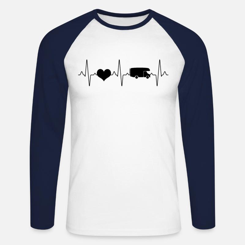Wohnmobil Campen Herzschlag - Unisex Baseballshirt langarm - Weiß/Navy