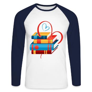 J’adore lire des livres - T-shirt baseball manches longues Homme - blanc/marine - Devant - Nik (191cm)