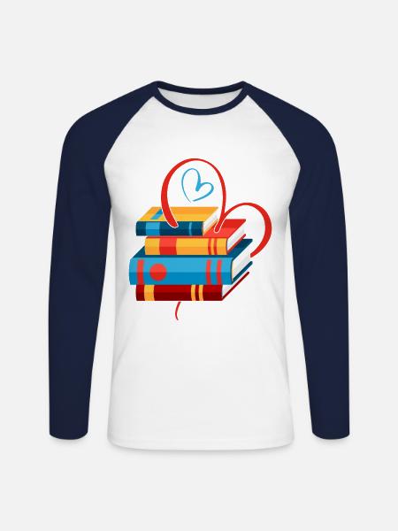 Love Reading Books - Unisex Long Sleeve Baseball T-Shirt - white/navy