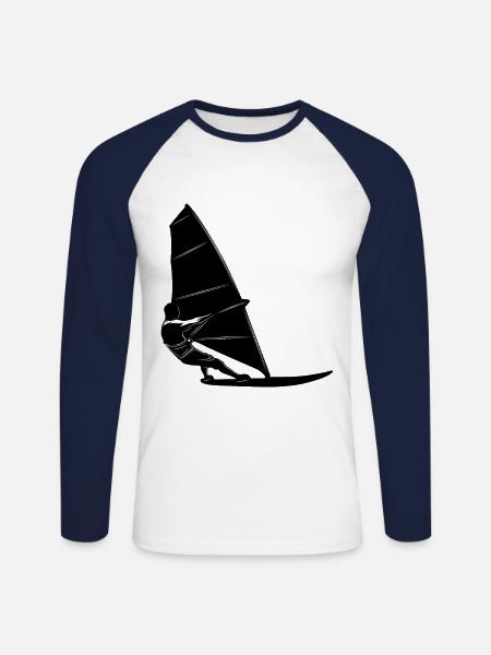 Windsurfen Silhouette - Unisex Baseballshirt langarm - Weiß/Navy