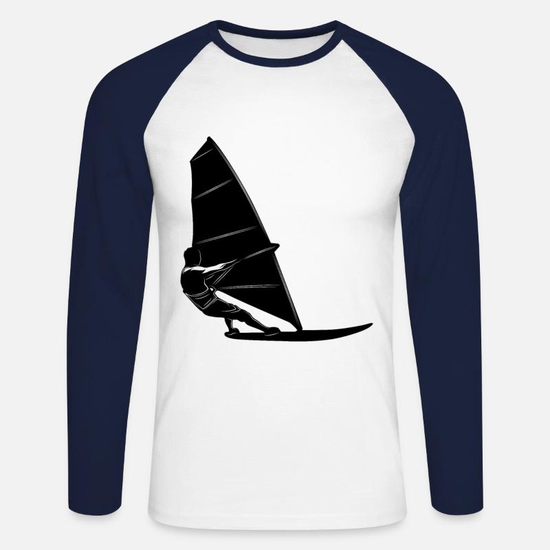 Windsurfen Silhouette - Unisex Baseballshirt langarm - Weiß/Navy