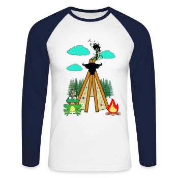 Hippie Frogs Frog Kids Child - Unisex Long Sleeve Baseball T-Shirt - white/navy - Front - Nik (191cm)