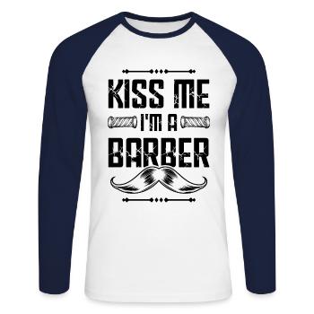 Küsse mich Barber - Unisex Baseballshirt langarm - Weiß/Navy - Vorne - Nik (191cm)