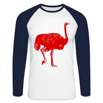Silhouette d’oiseau d’autruche - T-shirt baseball manches longues Homme - blanc/marine - Devant - Nik (191cm)