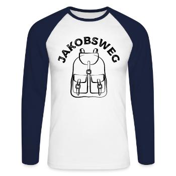 Jakobsweg - Wandern - Pilgern - Wanderer, Pilgerer - Unisex Baseballshirt langarm - Weiß/Navy - Vorne - Nik (191cm)