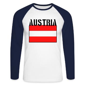Austria Flag - Unisex Long Sleeve Baseball T-Shirt - white/navy - Front - Nik (191cm)