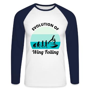 Wing Foiling Surfing Evolution Lustig - Unisex Baseballshirt langarm - Weiß/Navy - Vorne - Nik (191cm)