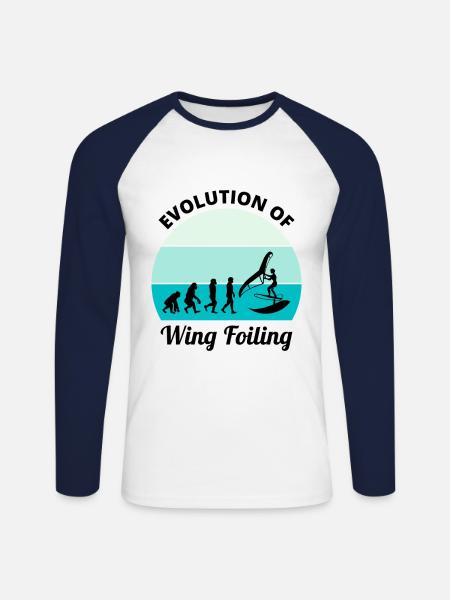 Wing Foiling Surfing Evolution Funny - Unisex Long Sleeve Baseball T-Shirt - white/navy