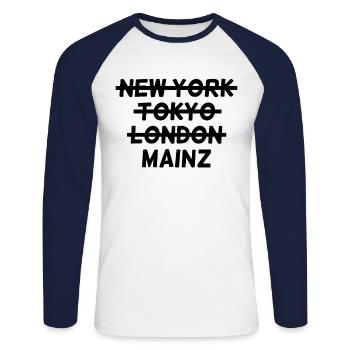 Mayence - T-shirt baseball manches longues Homme - blanc/marine - Devant - Nik (191cm)